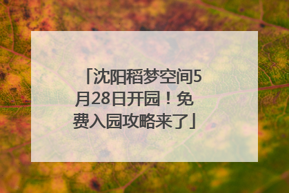 沈阳稻梦空间5月28日开园！免费入园攻略来了